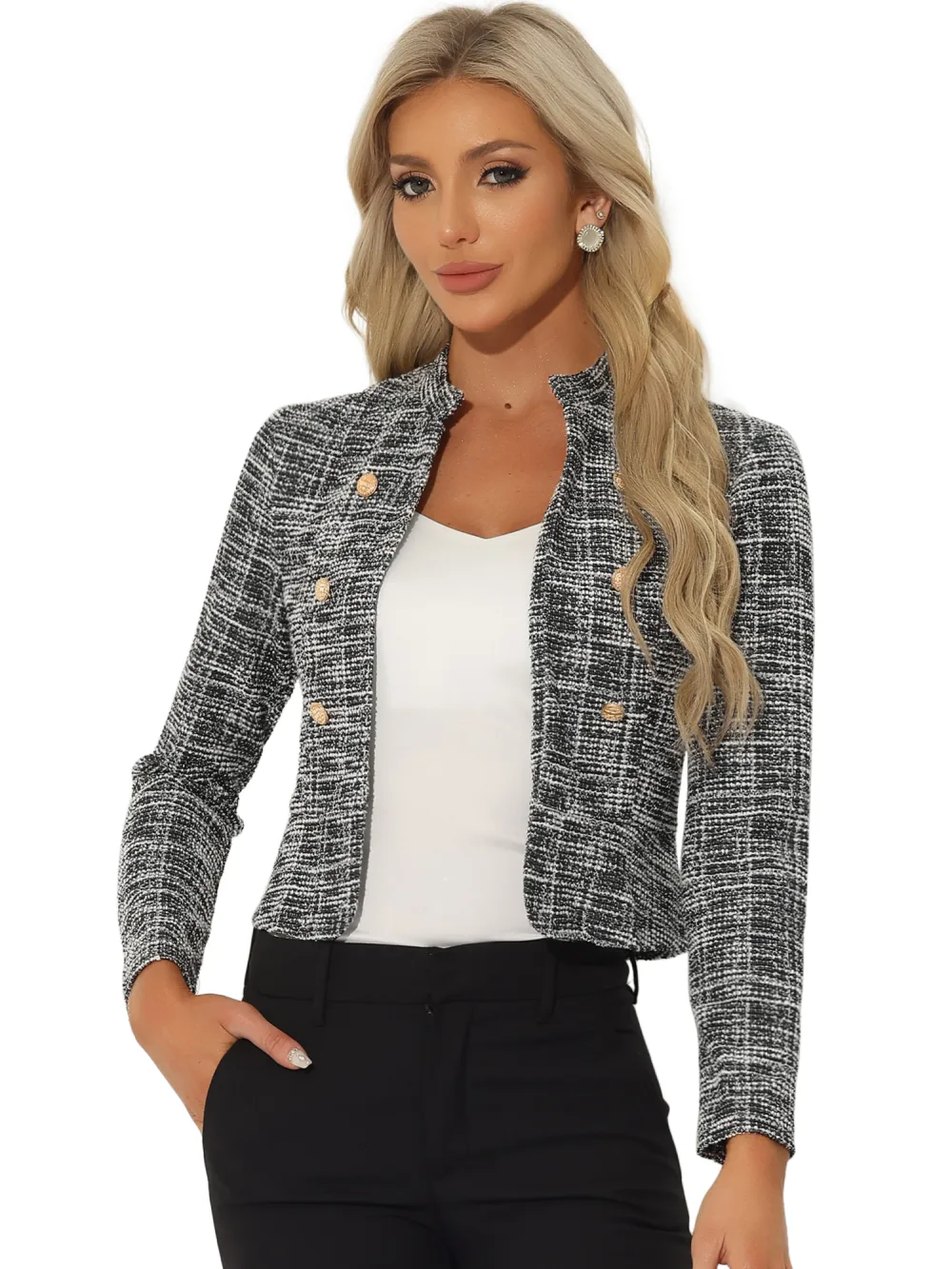 Allegra K - Vintage Cropped Peplum Tweed Jackets