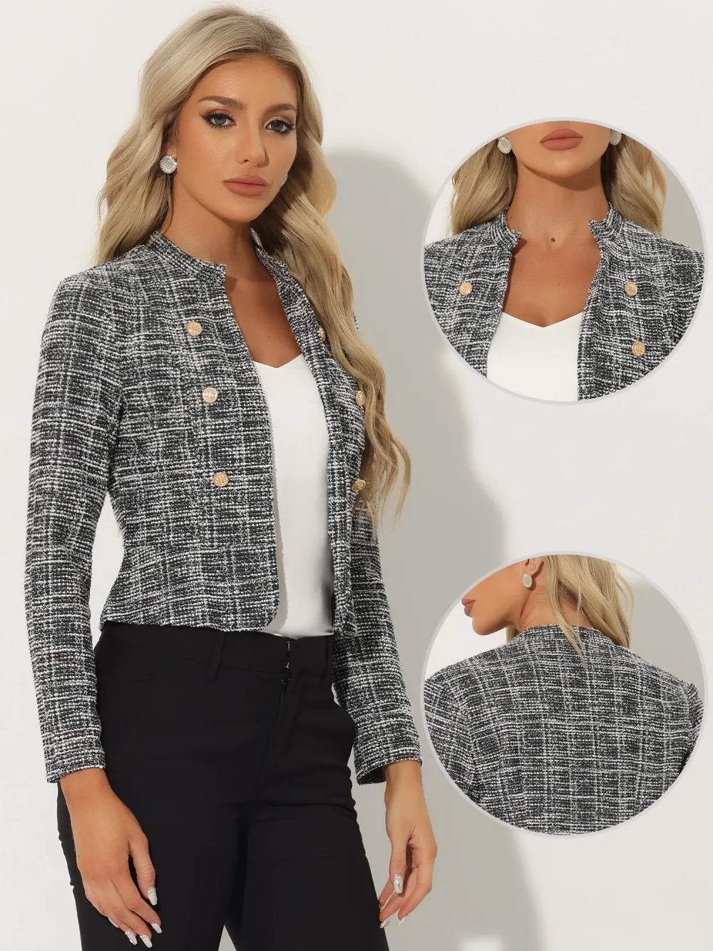 Allegra K - Vintage Cropped Peplum Tweed Jackets