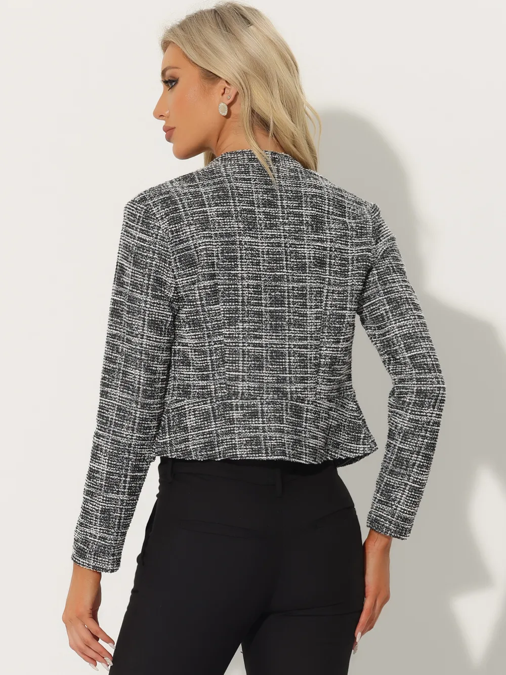 Allegra K - Vintage Cropped Peplum Tweed Jackets