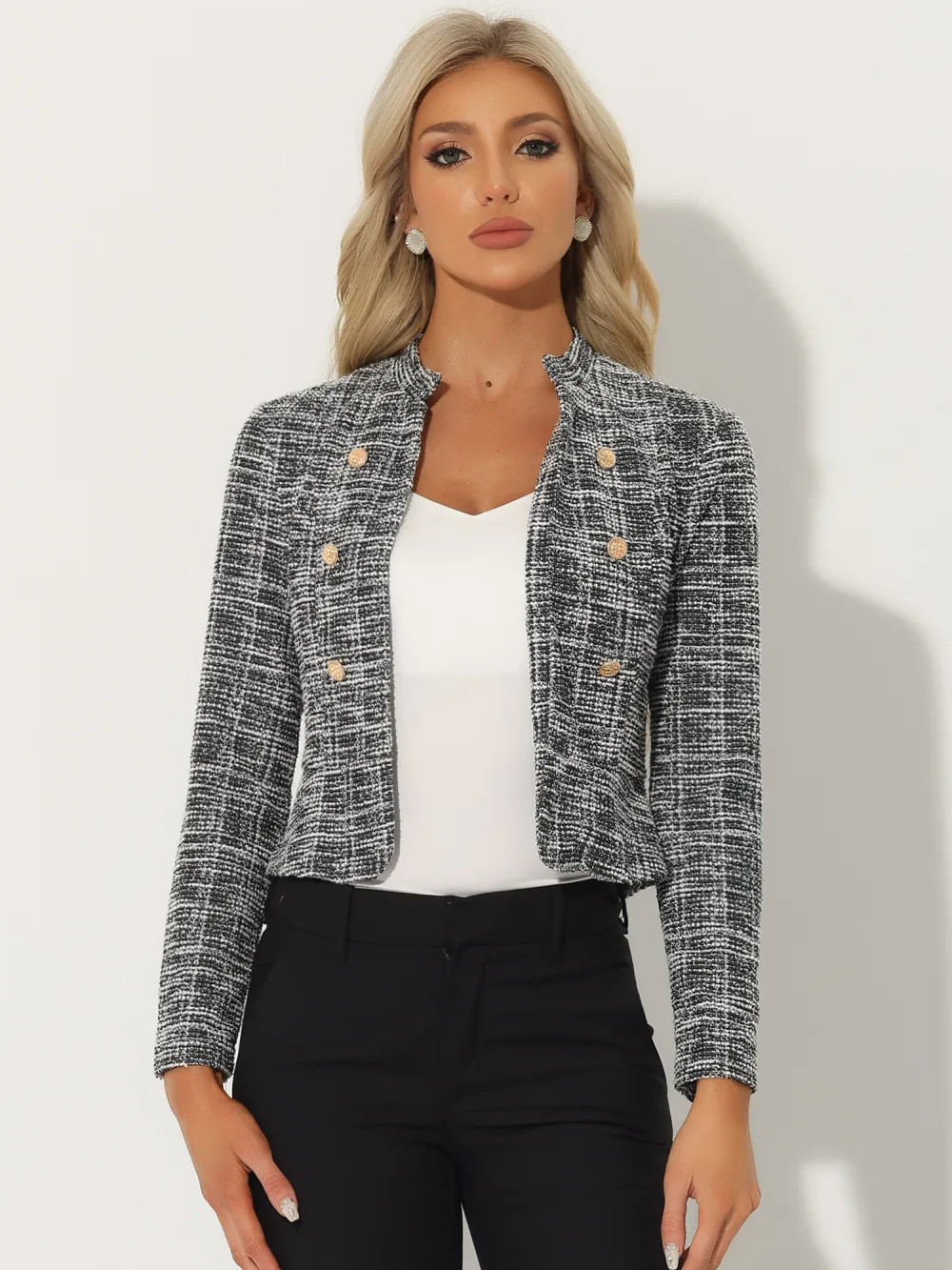 Allegra K - Vintage Cropped Peplum Tweed Jackets