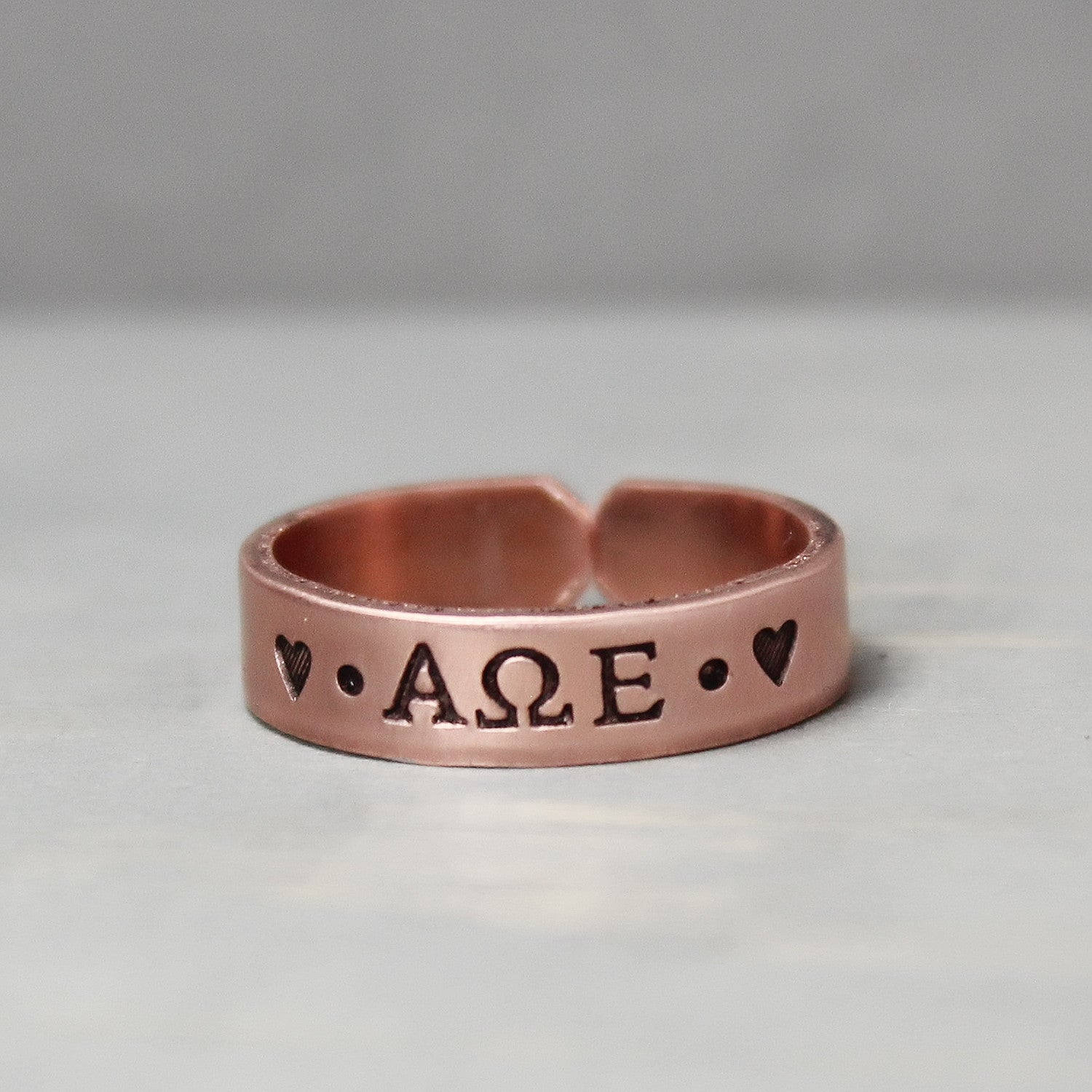 Alpha Omega Epsilon Thin Copper Ring