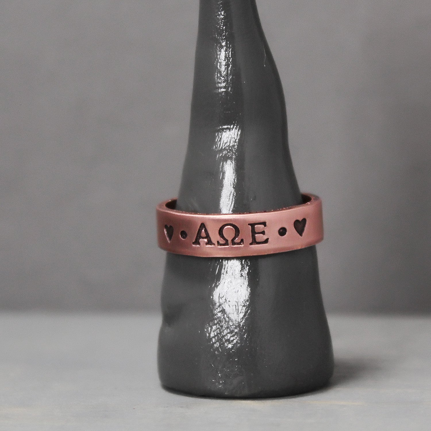 Alpha Omega Epsilon Thin Copper Ring