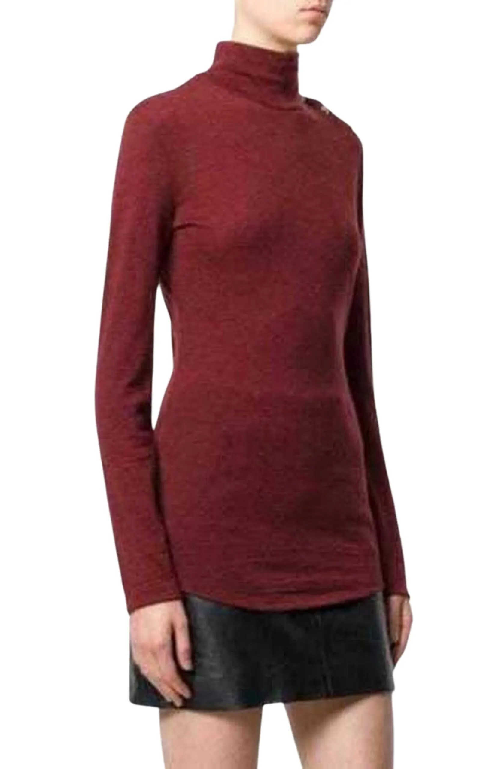 BALMAIN  |Burgundy Wool Knit Turtleneck Sweater