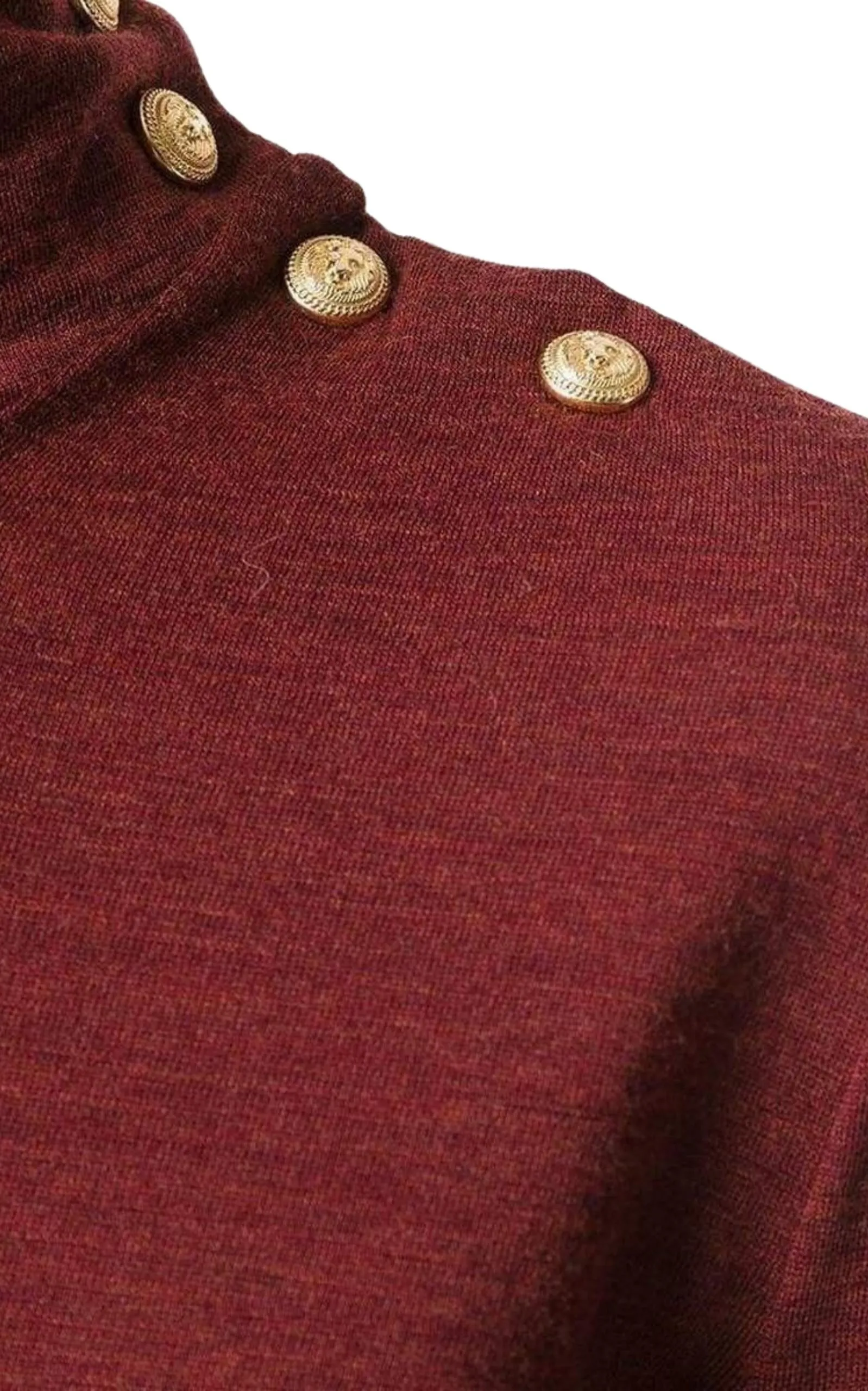 BALMAIN  |Burgundy Wool Knit Turtleneck Sweater