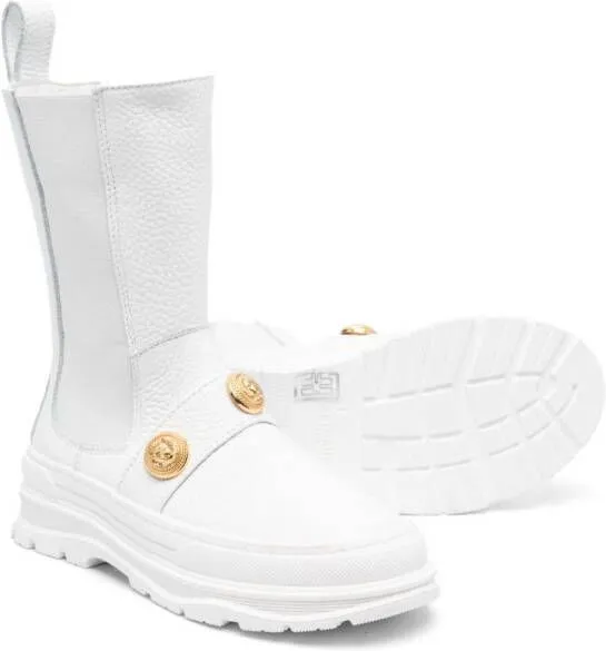 Balmain Kids studded leather boots White