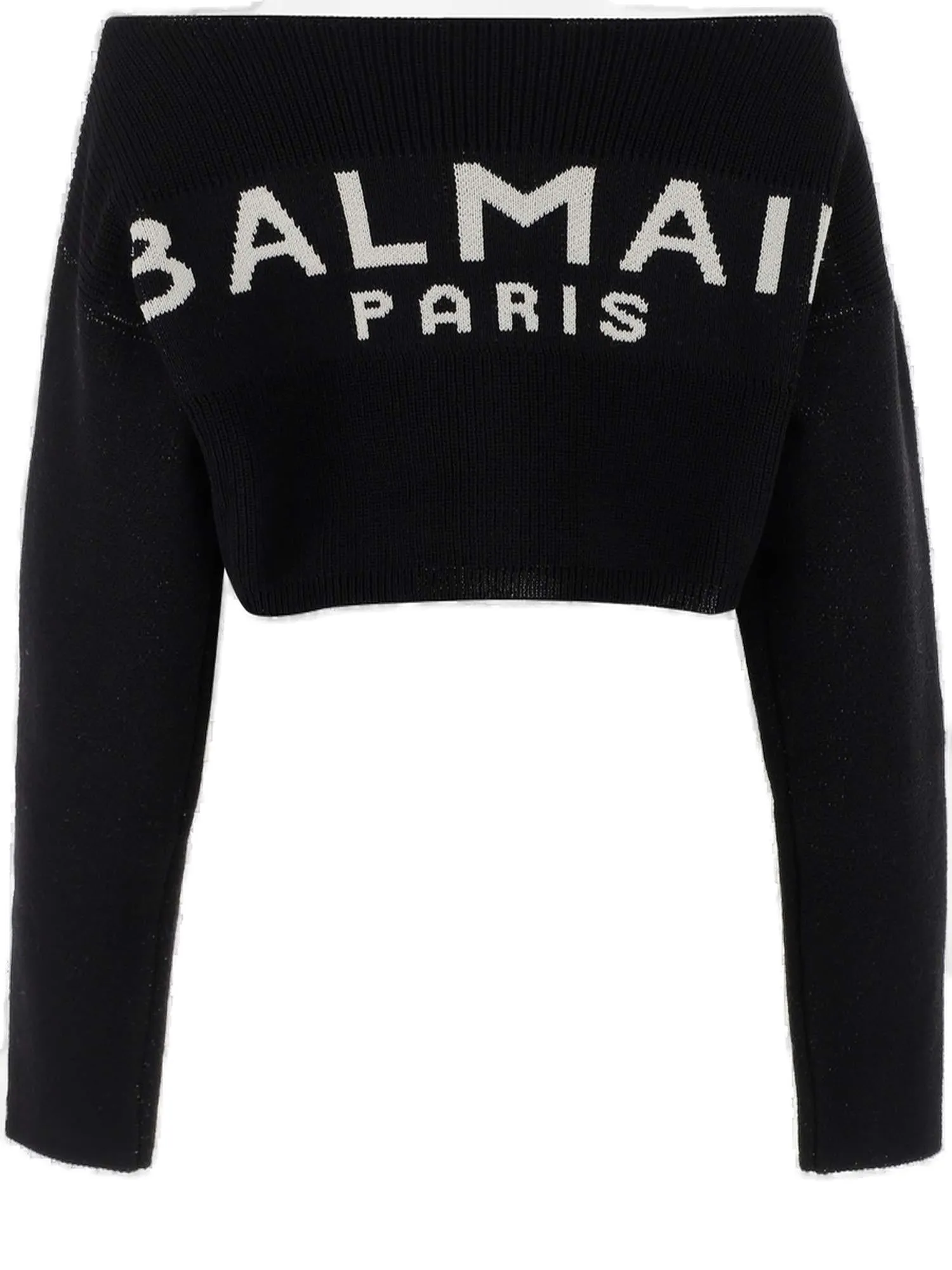 Balmain Off-Shoulder Asymmetric Hem Knitted Jumper