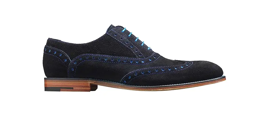 Barker Grant Brogue wingtip - Suede Navy/Blue