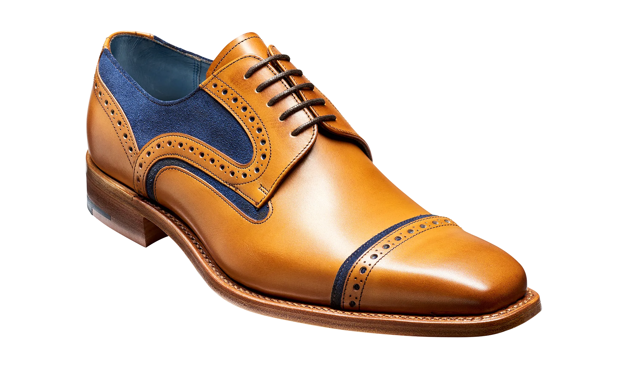 Barker Haig  Simple toe cap derby  - Cedar Calf / Blue Suede