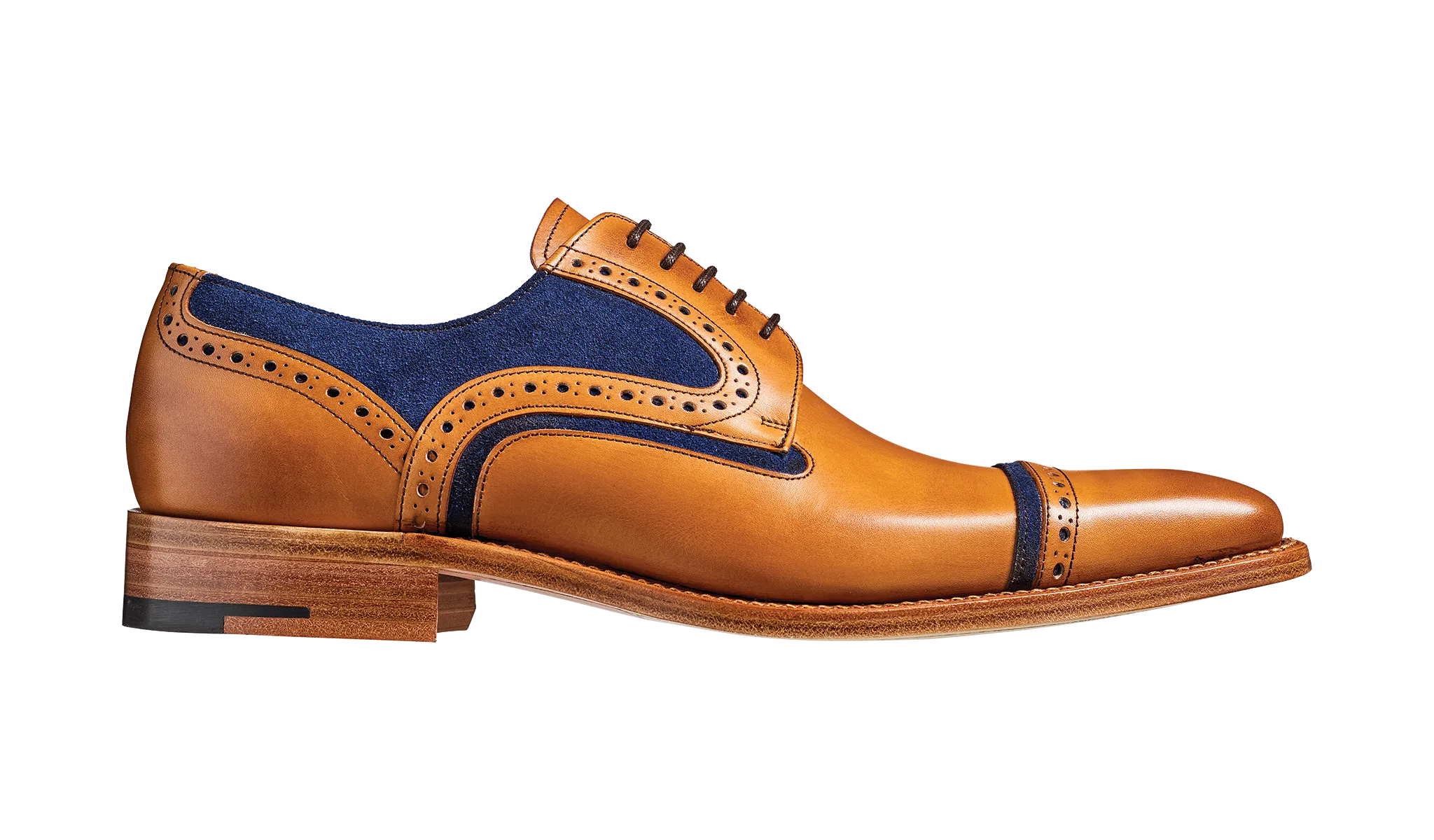 Barker Haig  Simple toe cap derby  - Cedar Calf / Blue Suede