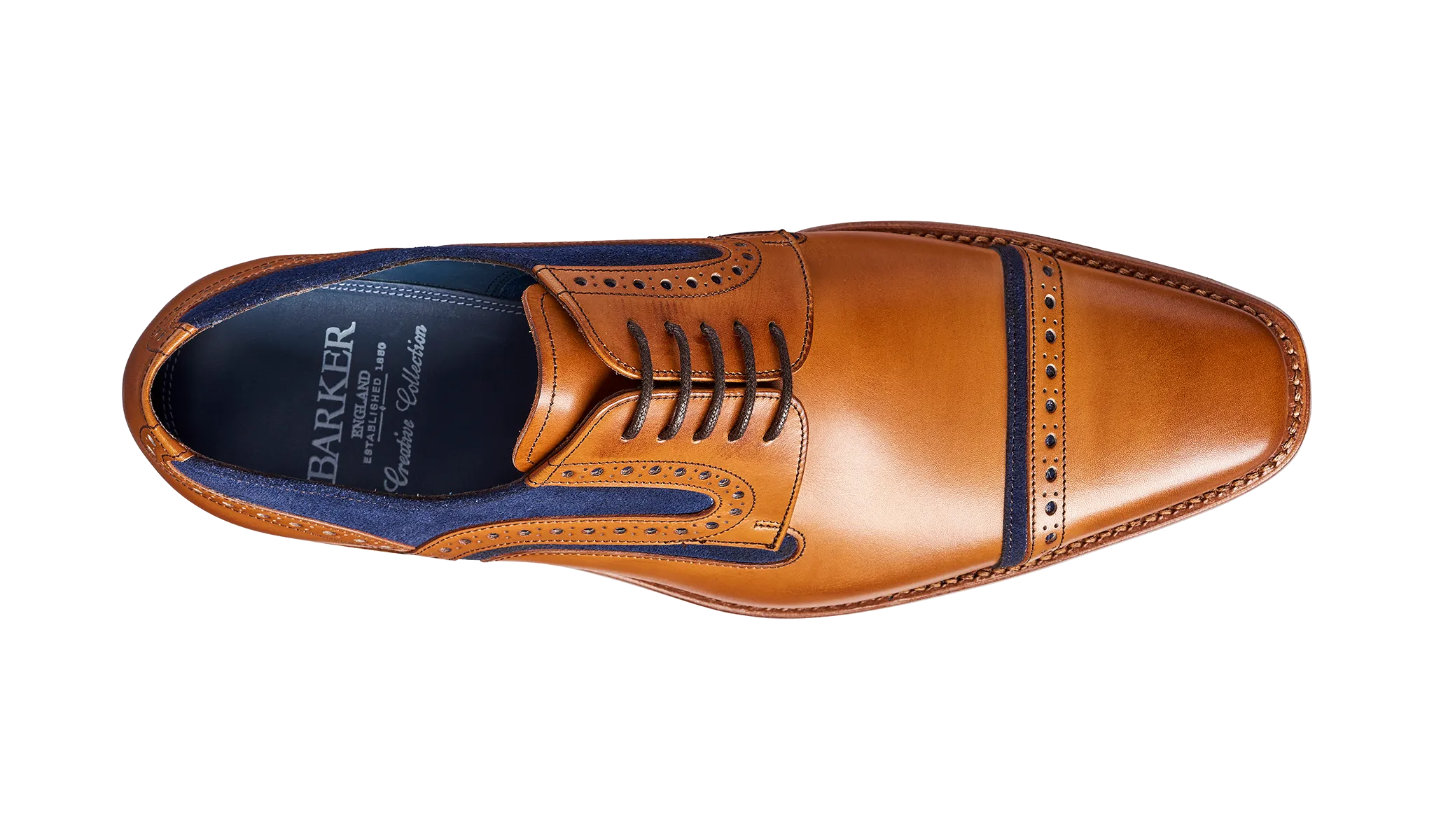 Barker Haig  Simple toe cap derby  - Cedar Calf / Blue Suede