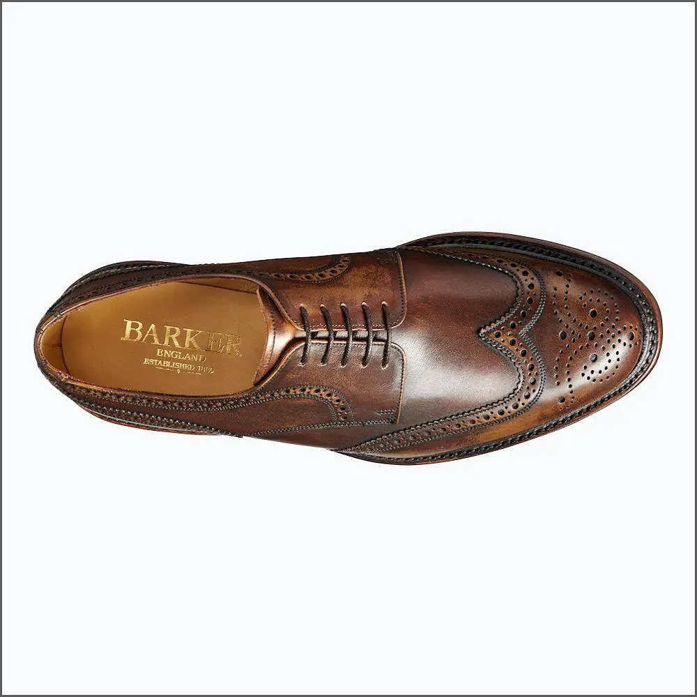 Barker Kelmarsh Wingtip Brogue Derby Shoe -Brown Shadow Calf