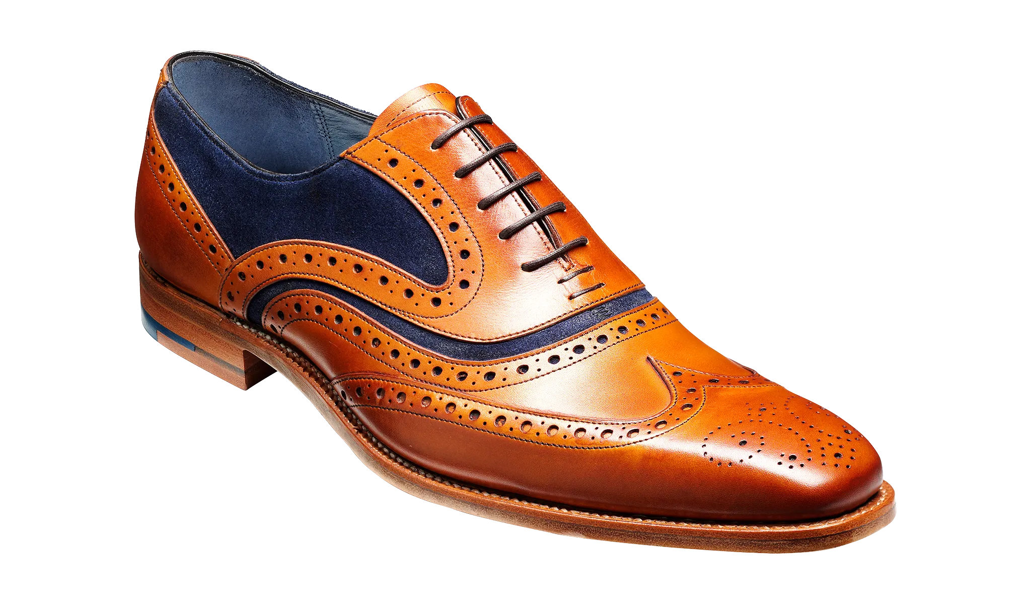 Barker McClean Classic Full Brogue Oxford Shoe - Cedar Calf / Navy Suede