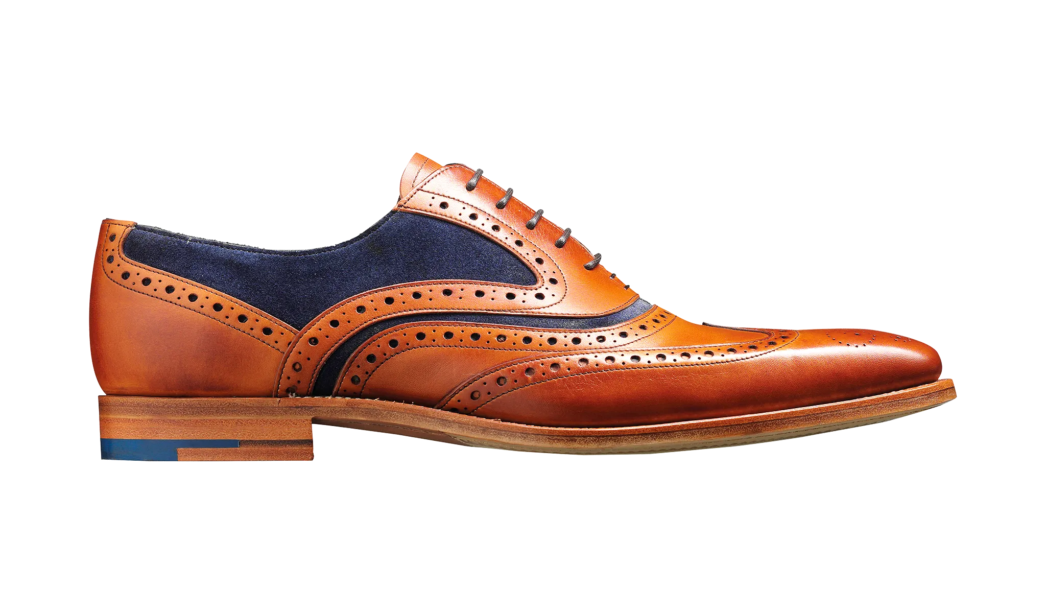 Barker McClean Classic Full Brogue Oxford Shoe - Cedar Calf / Navy Suede