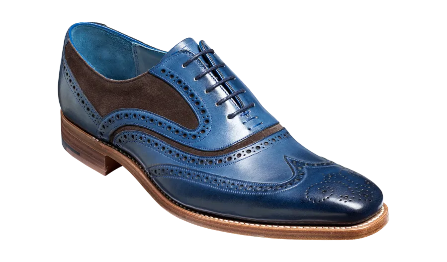 Barker McClean Classic Full Brogue Oxford Shoe - Navy Hand Painted / Choc Suede