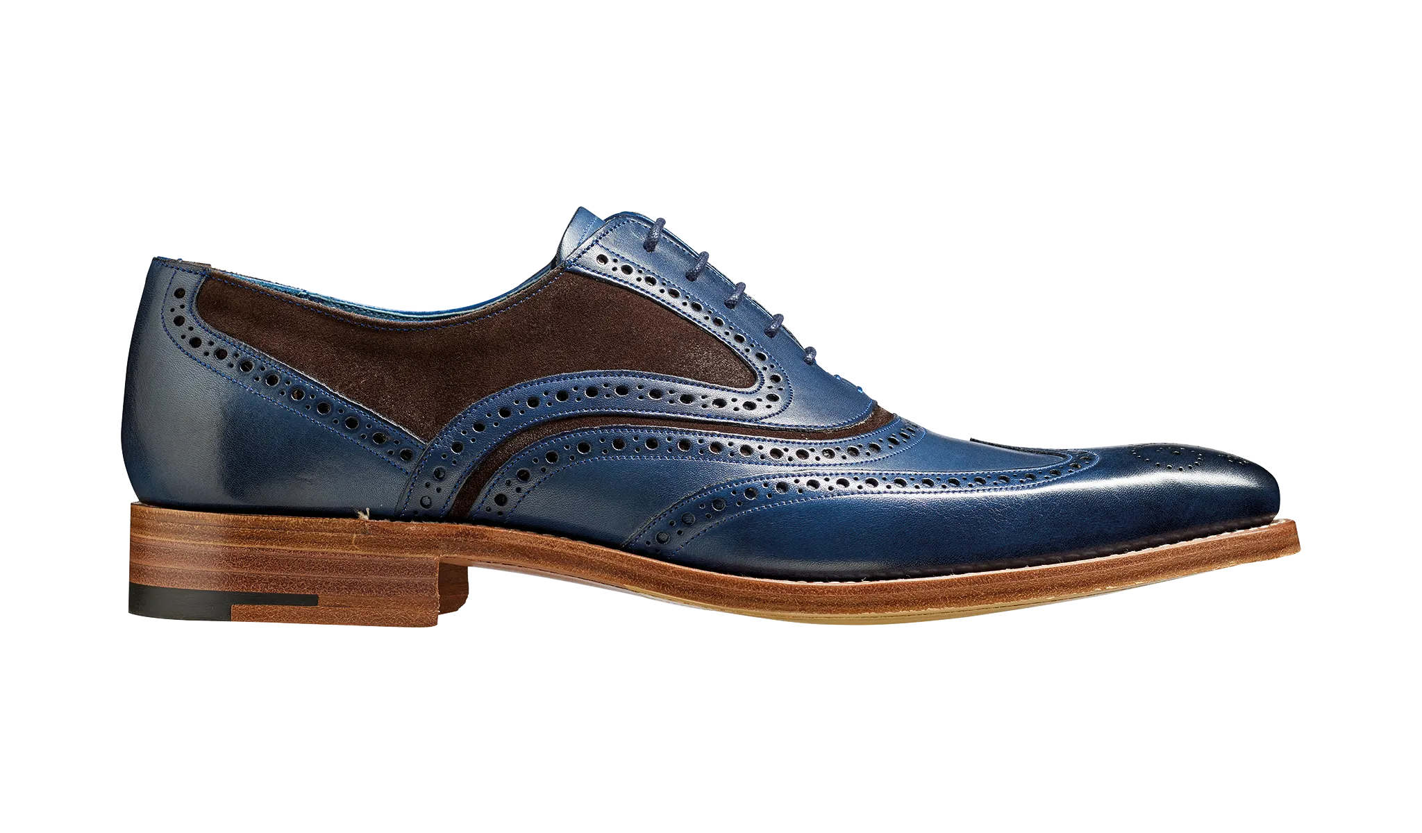 Barker McClean Classic Full Brogue Oxford Shoe - Navy Hand Painted / Choc Suede