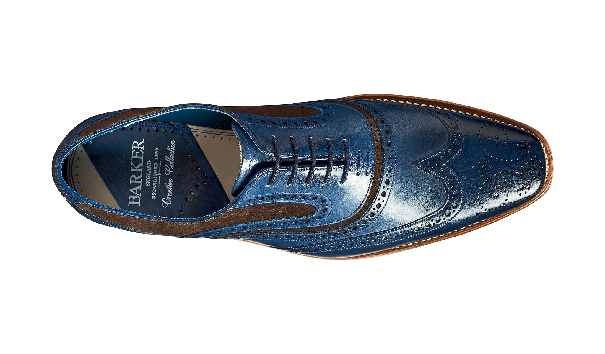 Barker McClean Classic Full Brogue Oxford Shoe - Navy Hand Painted / Choc Suede