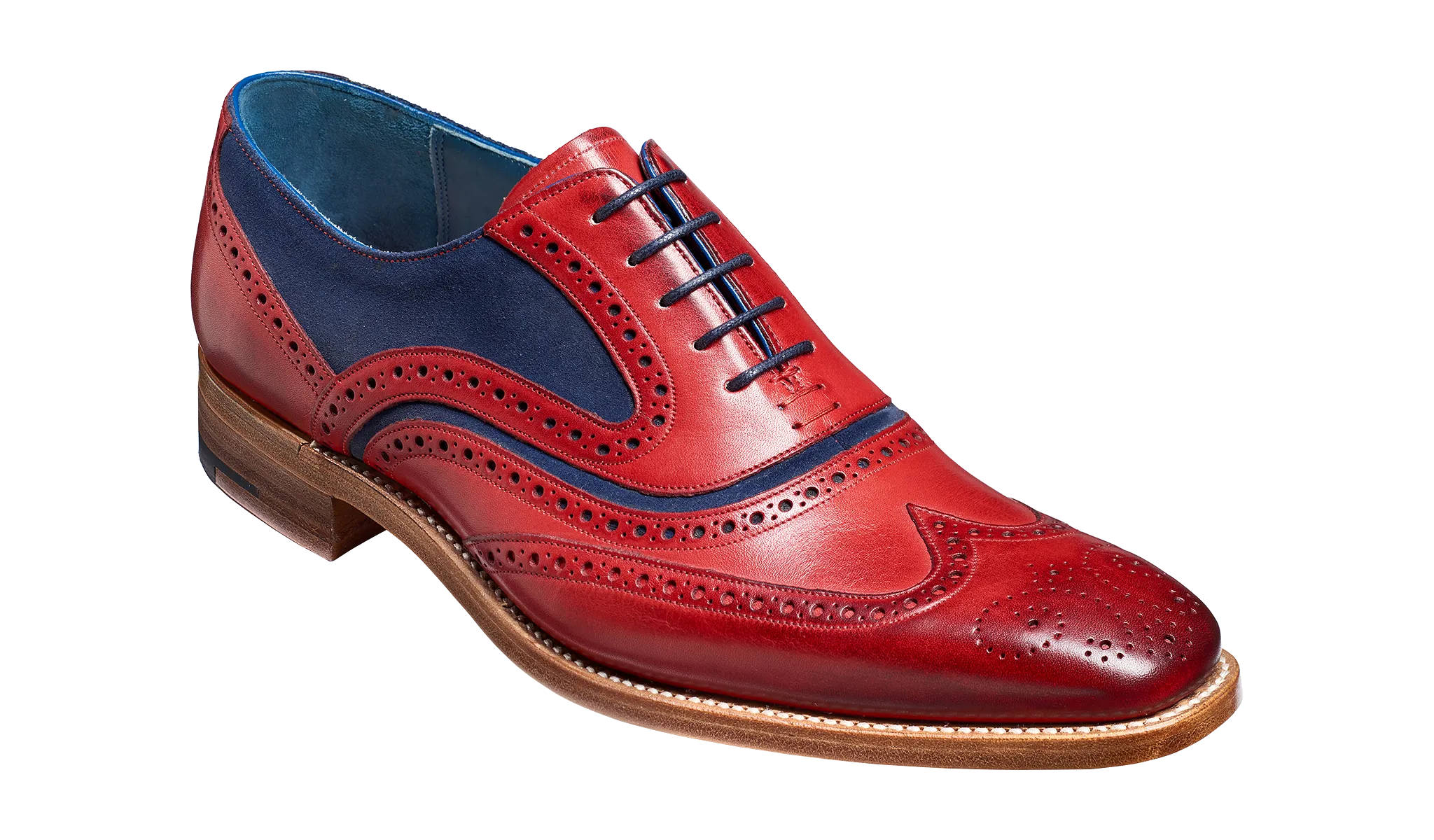 Barker McClean Classic Full Brogue Oxford Shoe - Red Hand Painted / Navy