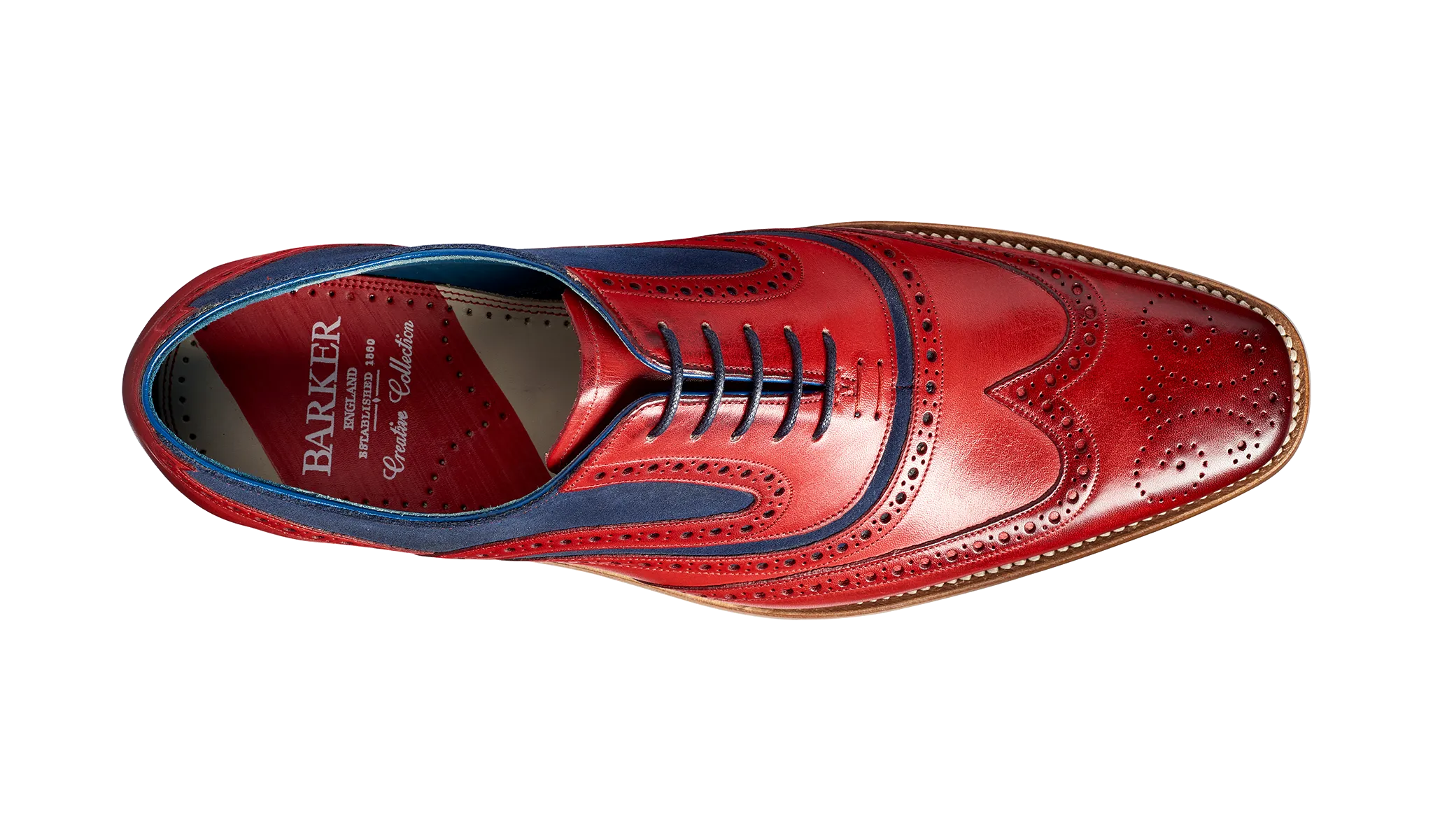 Barker McClean Classic Full Brogue Oxford Shoe - Red Hand Painted / Navy