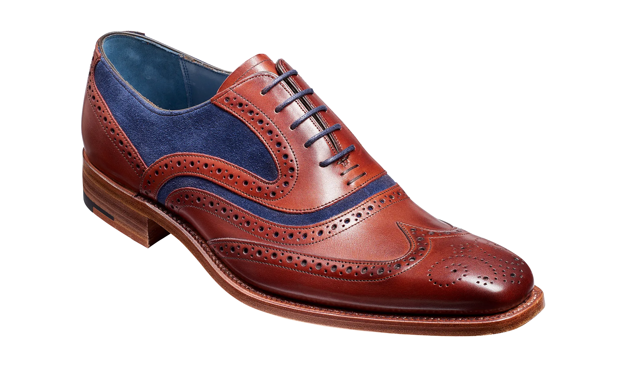 Barker McClean Classic Full Brogue Oxford Shoe - Rosewood Calf / Navy Suede