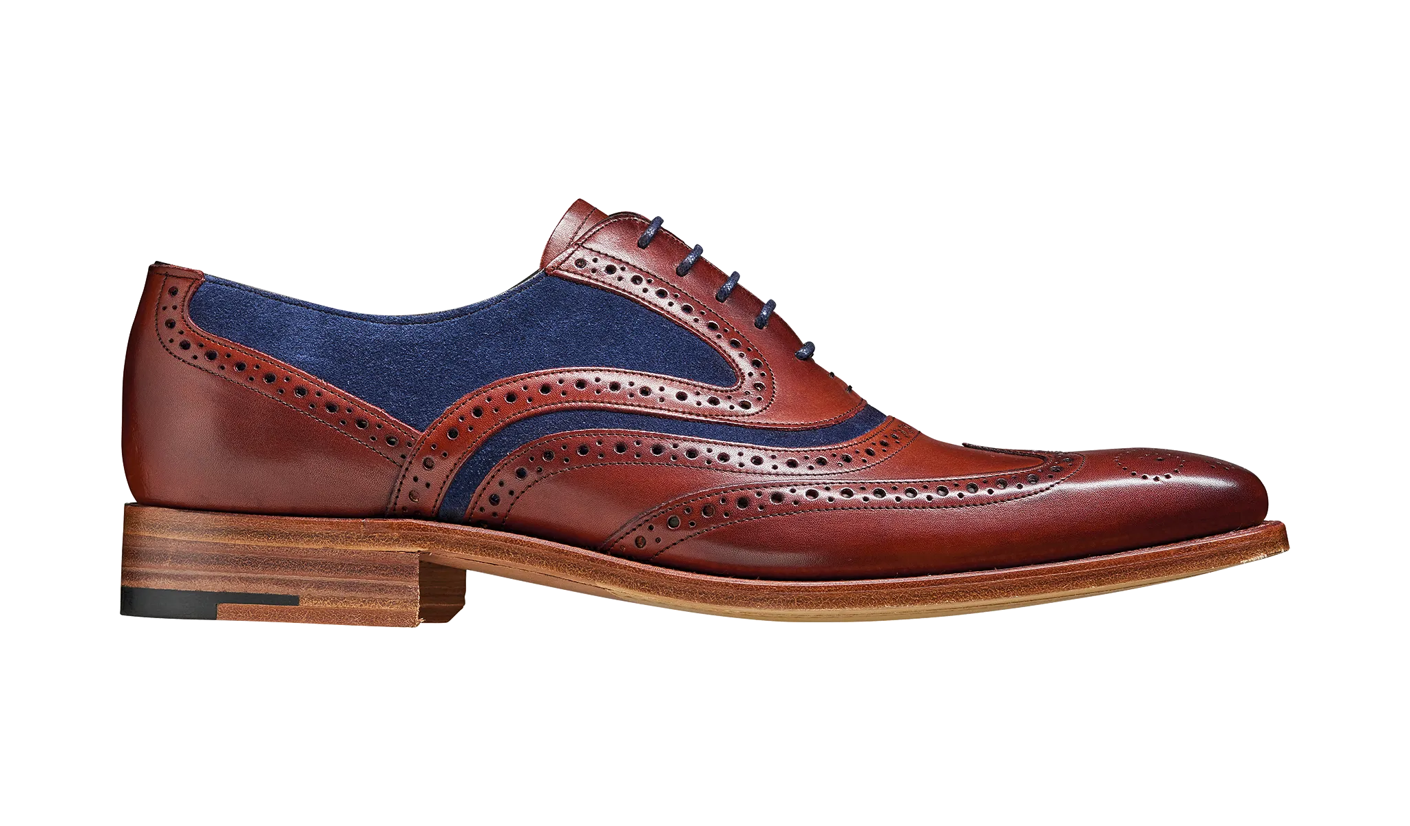 Barker McClean Classic Full Brogue Oxford Shoe - Rosewood Calf / Navy Suede