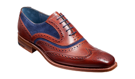 Barker McClean Classic Full Brogue Oxford Shoe - Rosewood Calf / Navy Suede