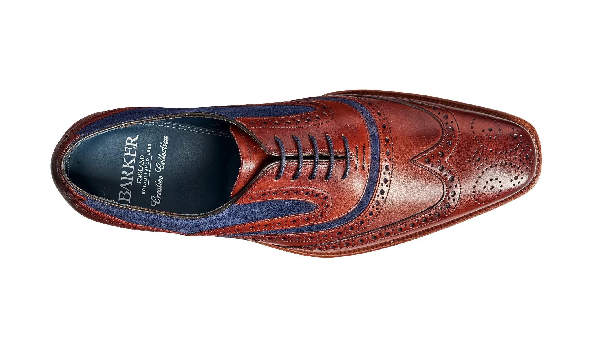 Barker McClean Classic Full Brogue Oxford Shoe - Rosewood Calf / Navy Suede