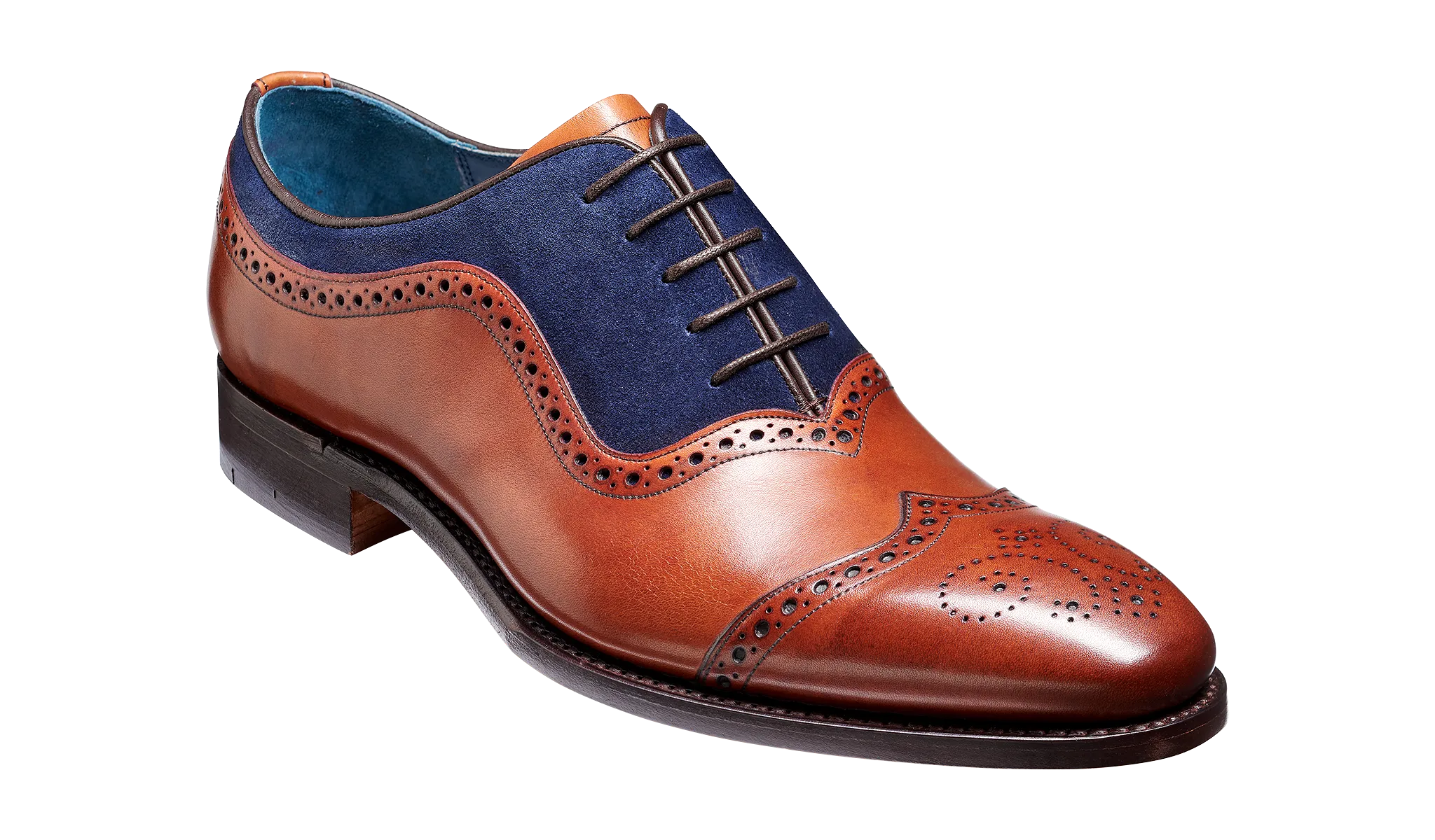 Barker Nicholas Elegant Brogued Oxford Shoe - Antique Rosewood / Navy Suede