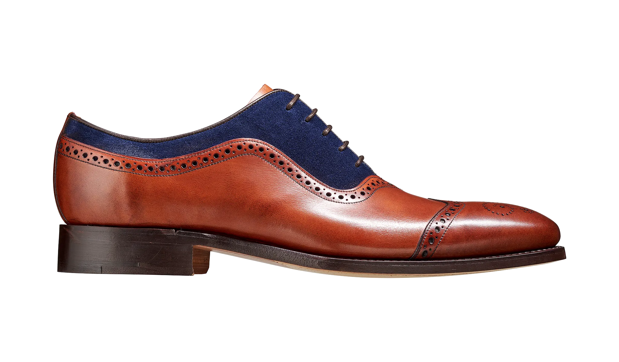 Barker Nicholas Elegant Brogued Oxford Shoe - Antique Rosewood / Navy Suede