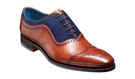 Barker Nicholas Elegant Brogued Oxford Shoe - Antique Rosewood / Navy Suede