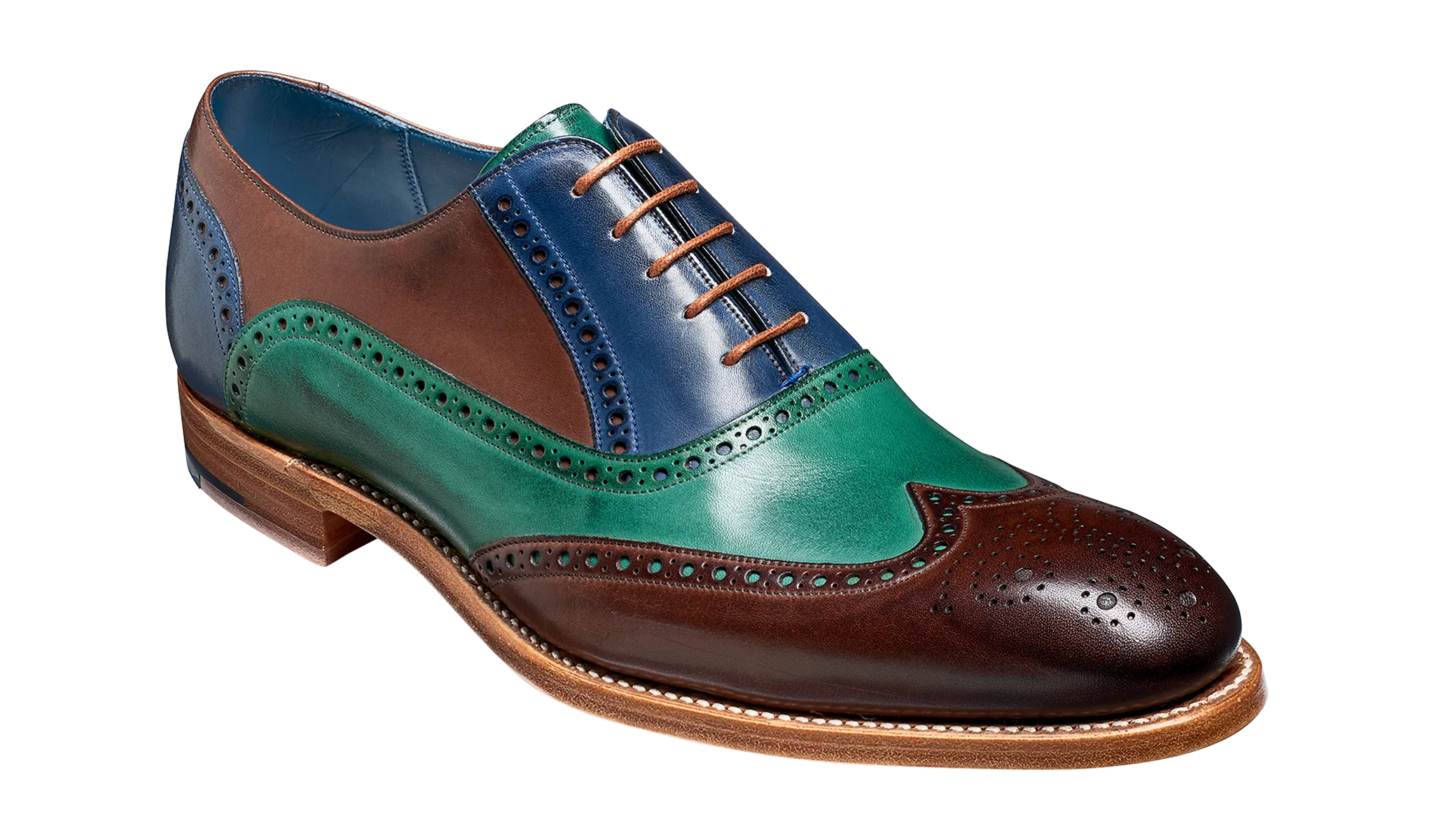 Barker Valiant Full Brogue Oxford Shoe - Ebony / Green / Blue Hand Painted