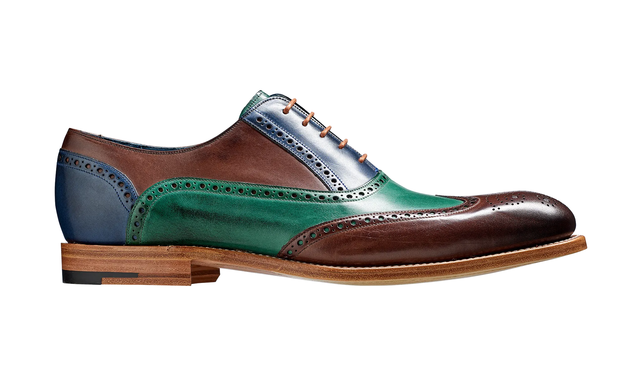 Barker Valiant Full Brogue Oxford Shoe - Ebony / Green / Blue Hand Painted