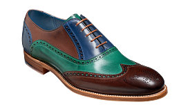 Barker Valiant Full Brogue Oxford Shoe - Ebony / Green / Blue Hand Painted