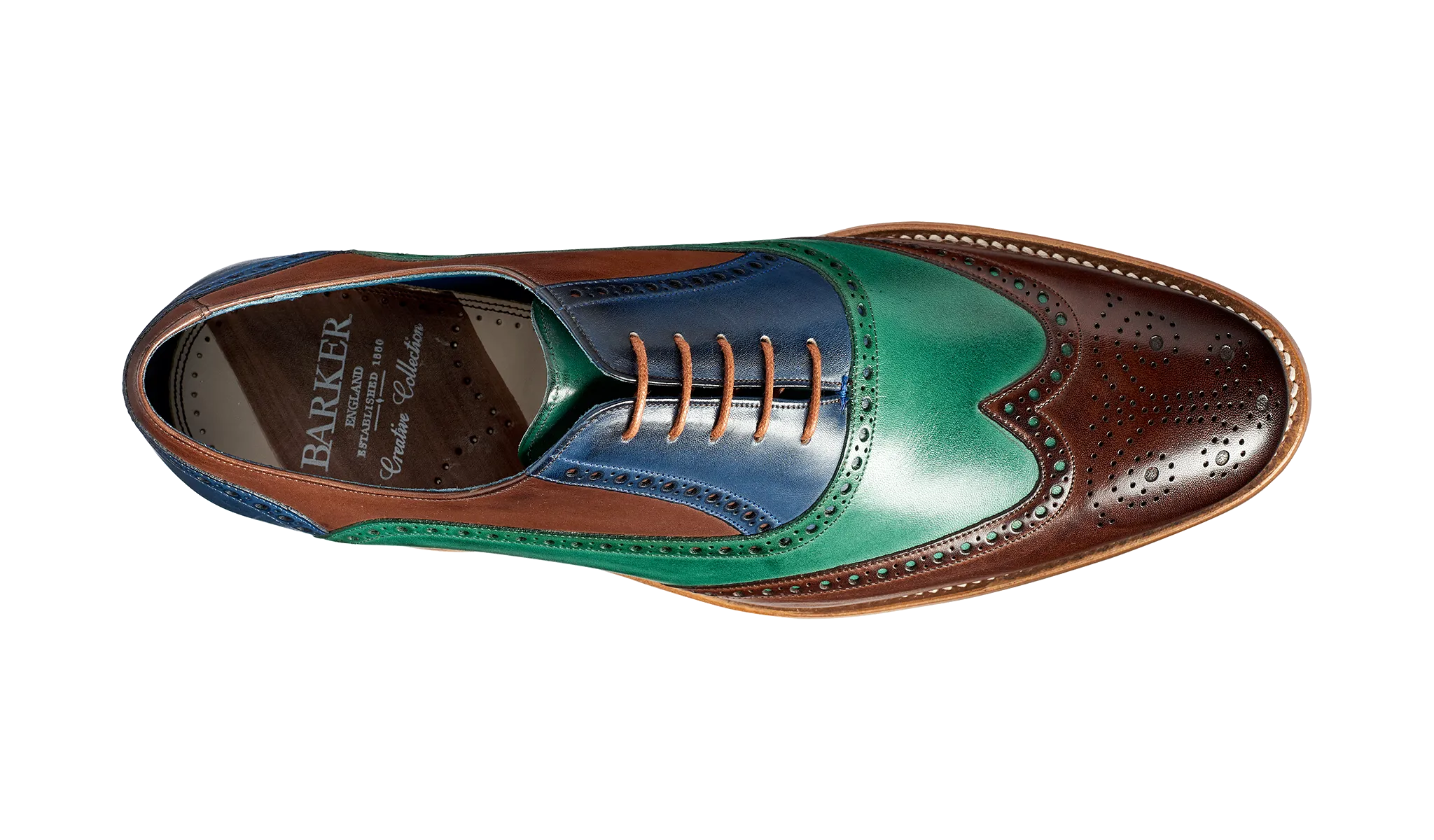 Barker Valiant Full Brogue Oxford Shoe - Ebony / Green / Blue Hand Painted