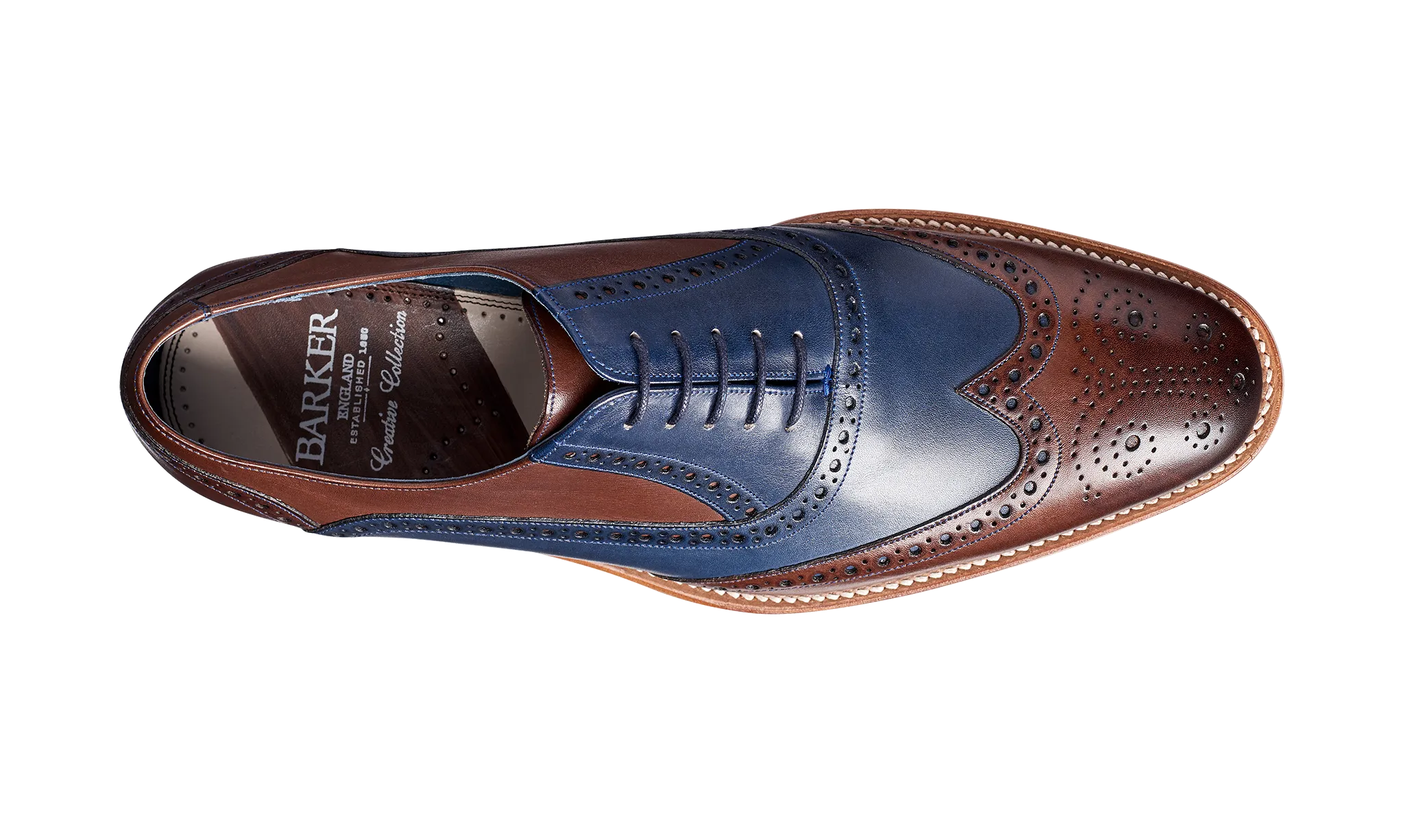 Barker Valiant Full Brogue Oxford Shoe - Ebony / Navy Hand Painted