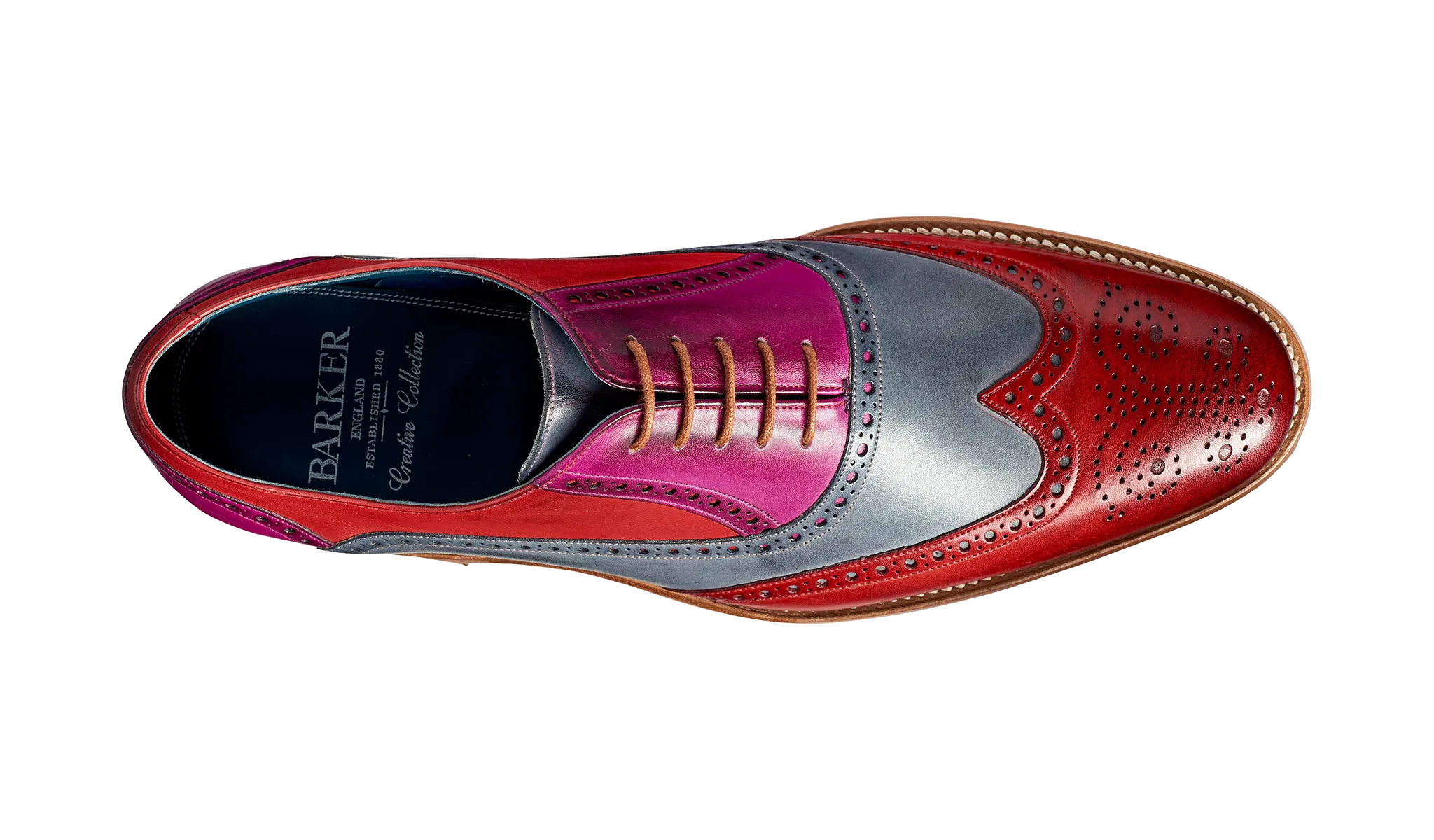 Barker Valiant Full Brogue Oxford Shoe - Red / Grey / Purple Hand Painted