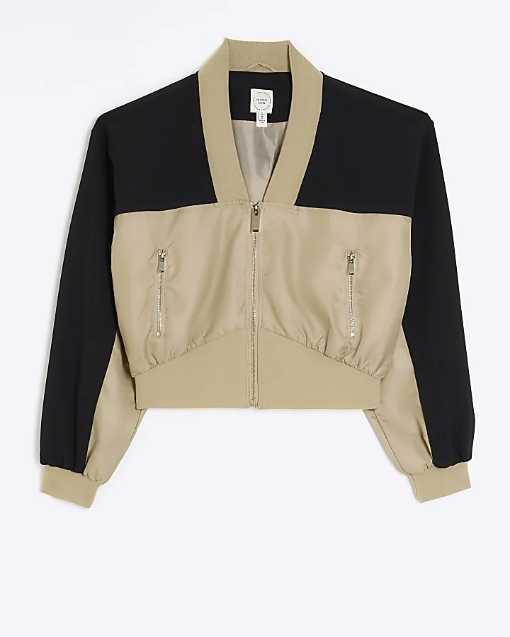 Beige hybrid bomber jacket