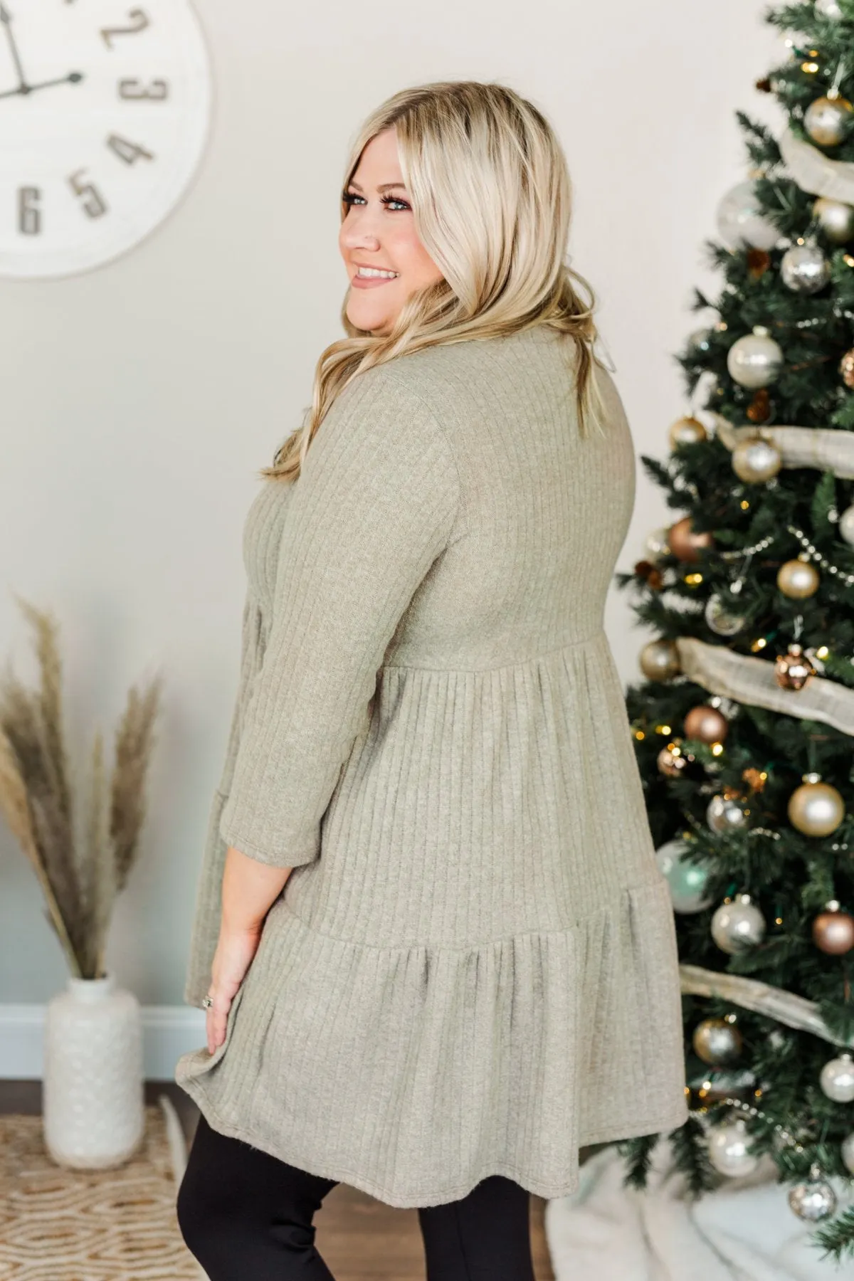 Best Wishes Babydoll Sweater Dress- Khaki