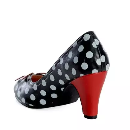 Black and White Polka Dot Heels With Red Applique Flower