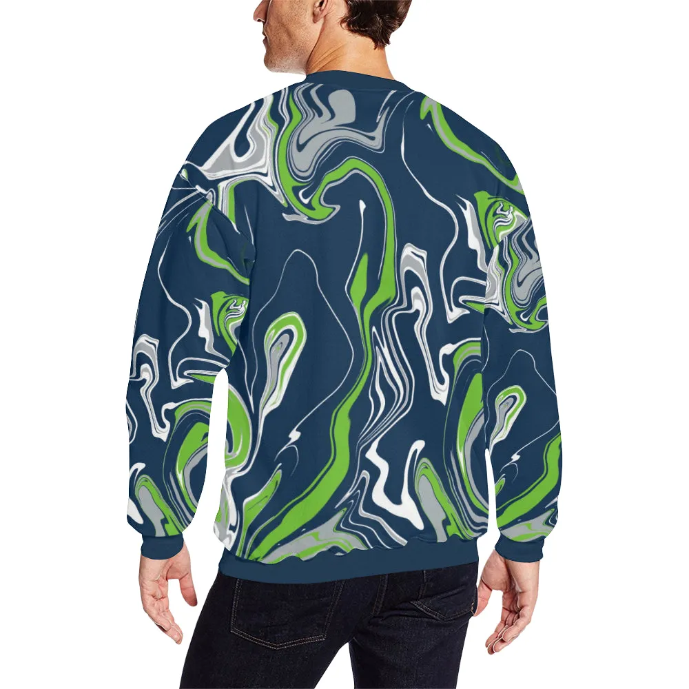 Blue Green Grey and White Oil Slick Men's Big & Tall Oversized Fleece Crewneck Sweatshirt