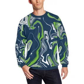 Blue Green Grey and White Oil Slick Men's Big & Tall Oversized Fleece Crewneck Sweatshirt