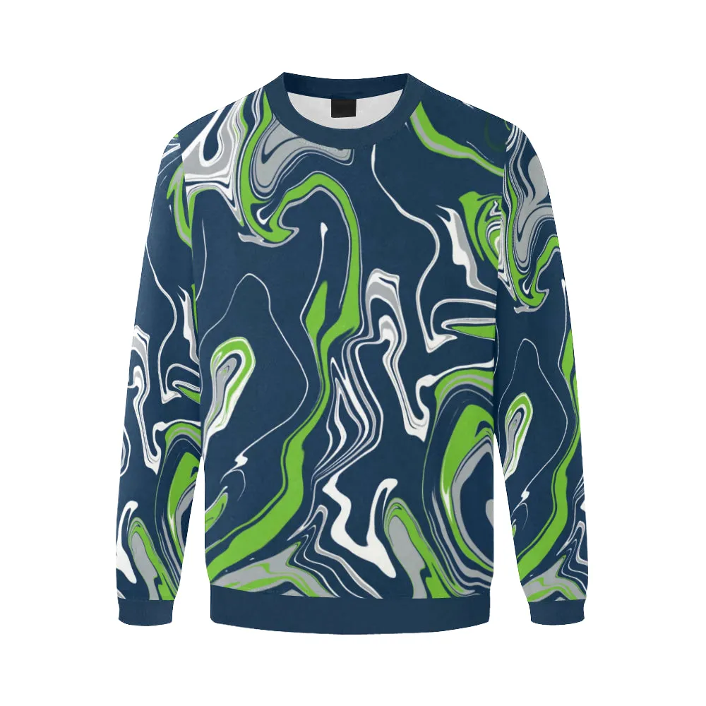 Blue Green Grey and White Oil Slick Men's Big & Tall Oversized Fleece Crewneck Sweatshirt