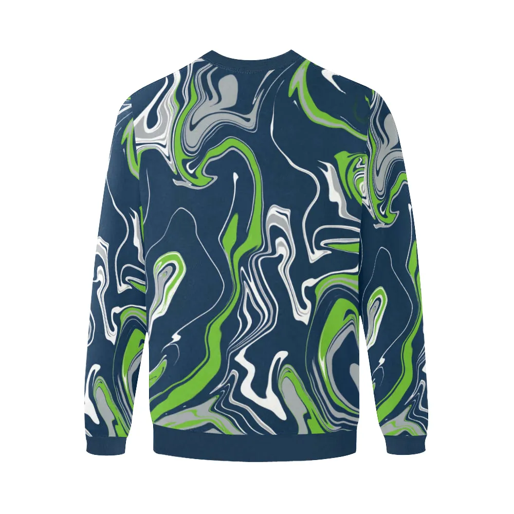 Blue Green Grey and White Oil Slick Men's Big & Tall Oversized Fleece Crewneck Sweatshirt