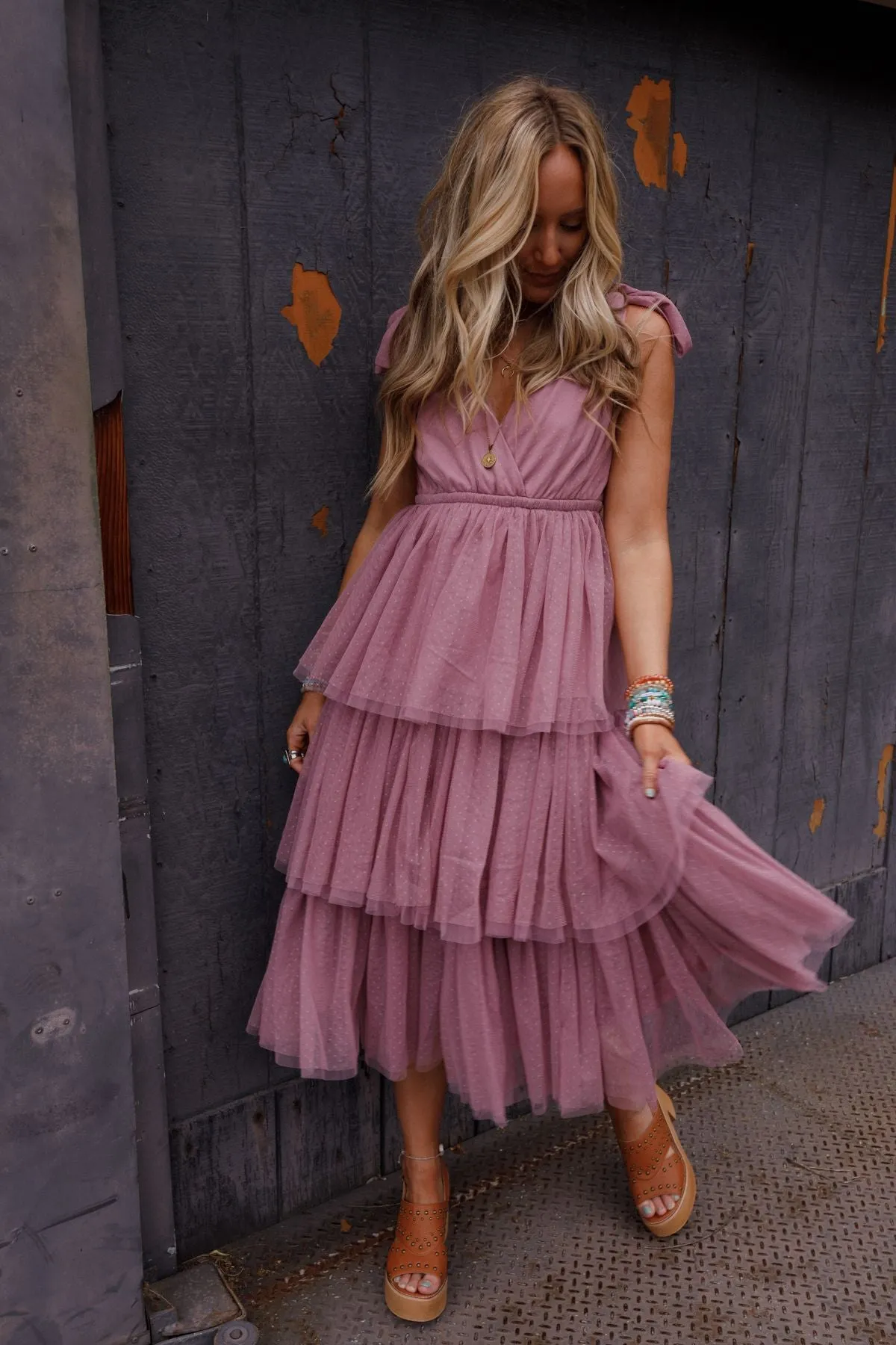 Boho Ballerina Tiered Tulle Dress - Mauve