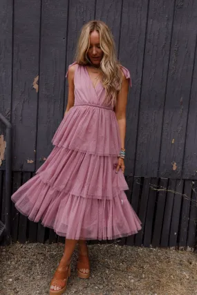 Boho Ballerina Tiered Tulle Dress - Mauve