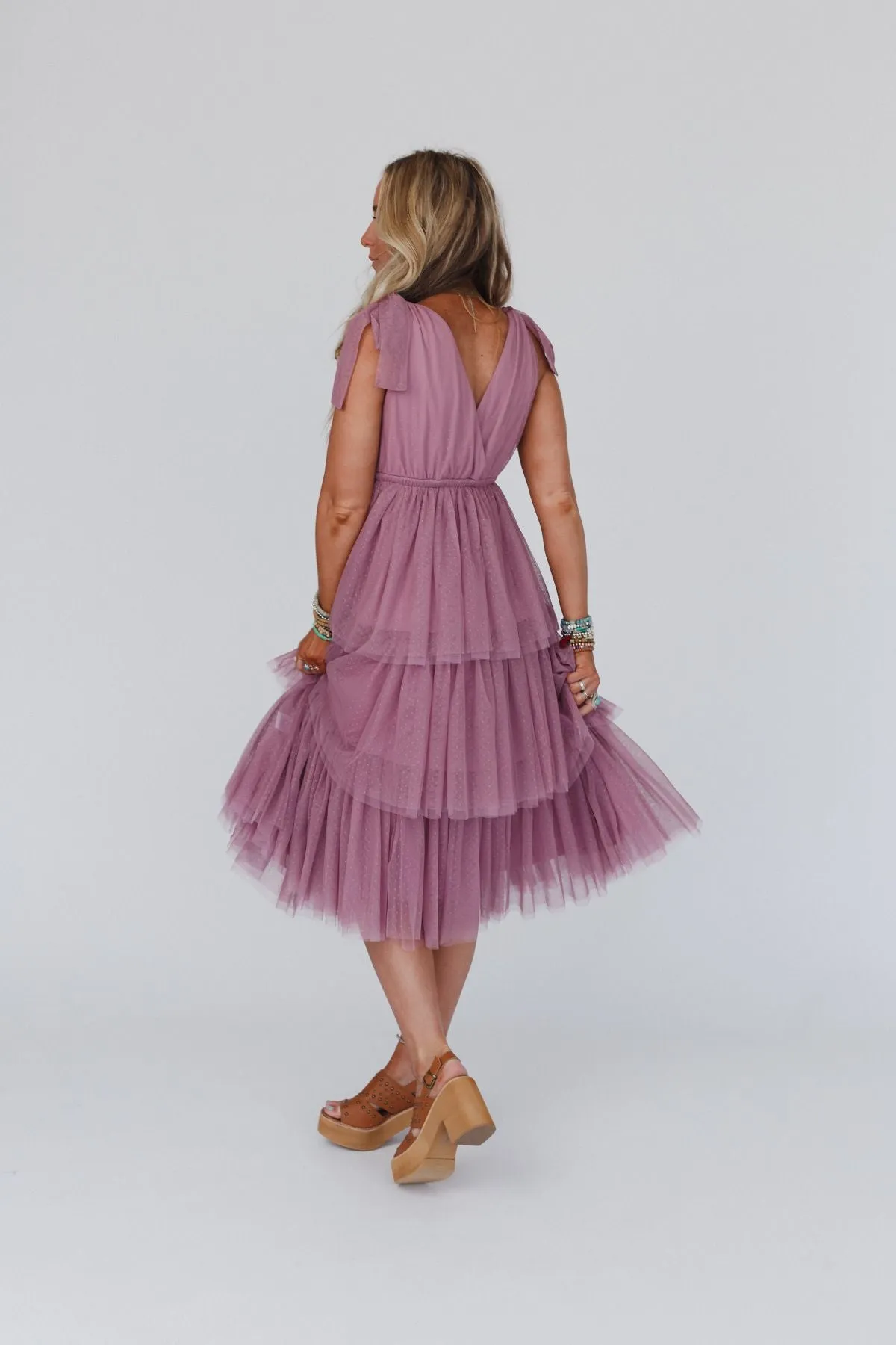 Boho Ballerina Tiered Tulle Dress - Mauve