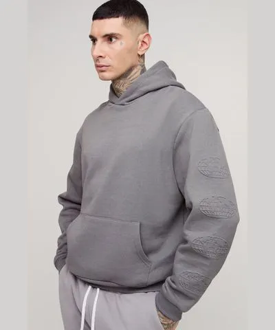 boohooMAN Mens Tall Oversized Boxy WRLDWD Embossed Sleeve Hoodie