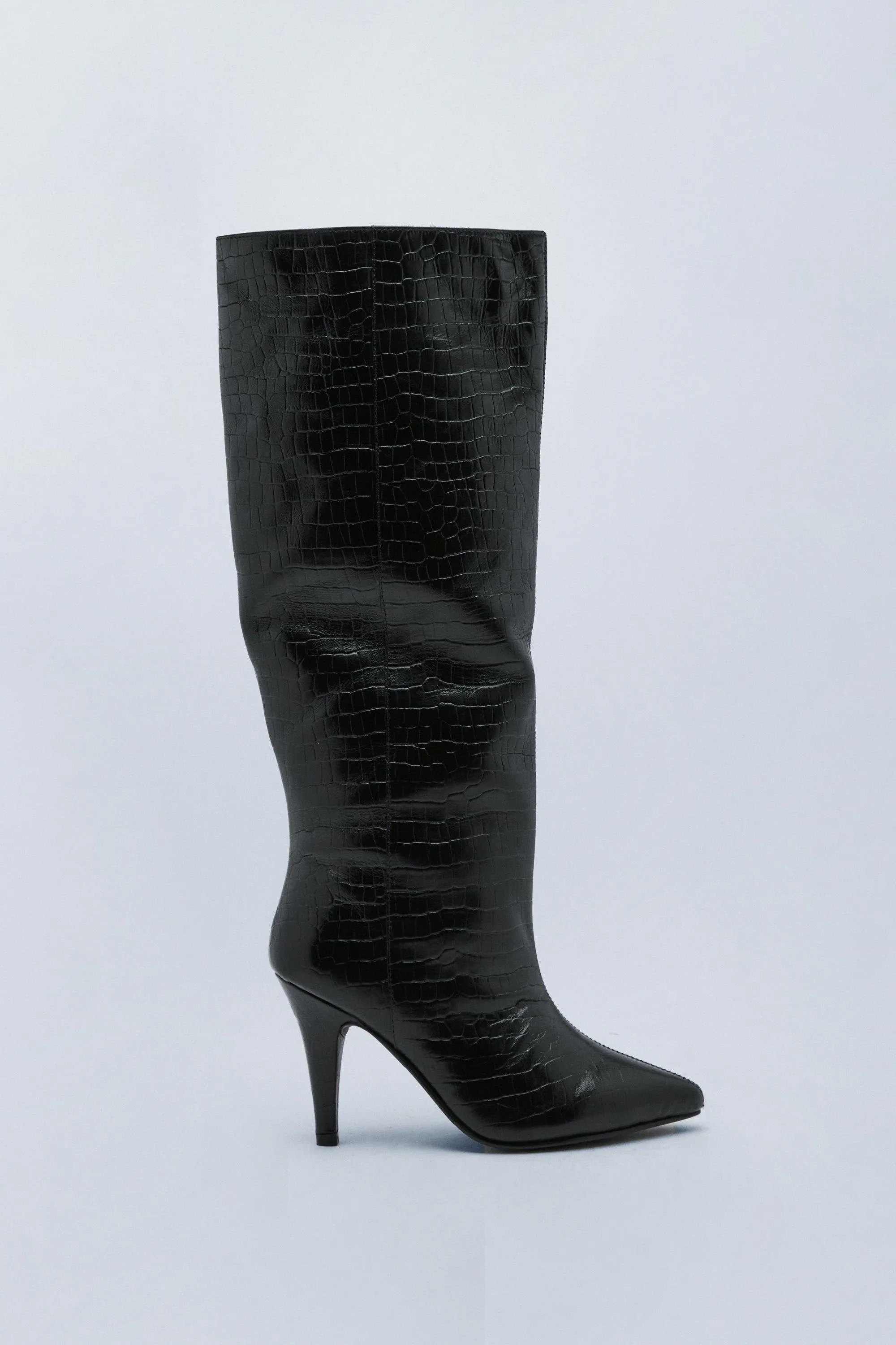 Boots | Premium Leather Croc Knee High Boots | NastyGal