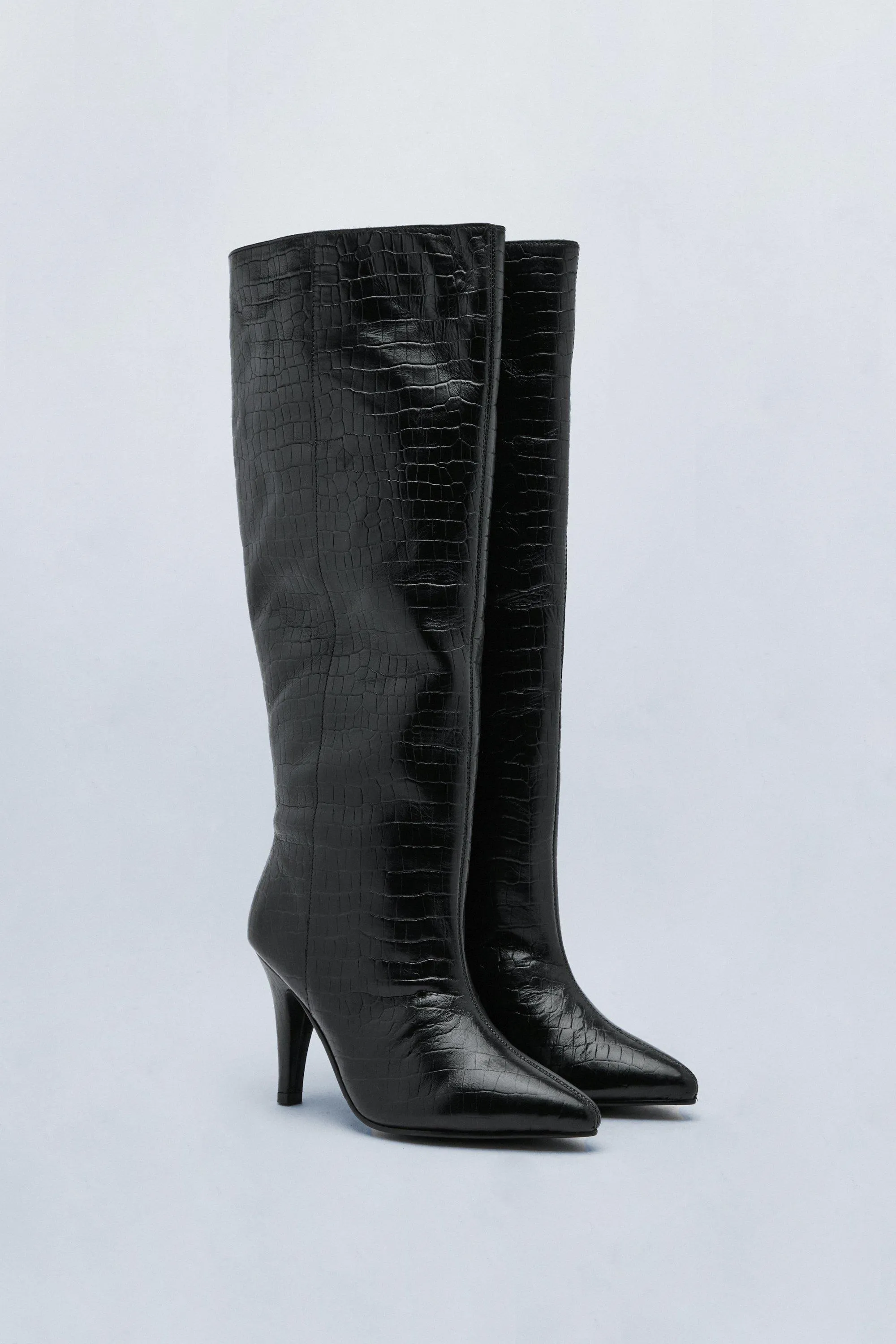 Boots | Premium Leather Croc Knee High Boots | NastyGal