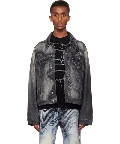 Camper Black Distorted Print Denim Jacket