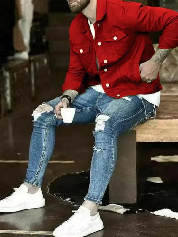 Casual Slim Multi-Pocket Men Denim Jacket